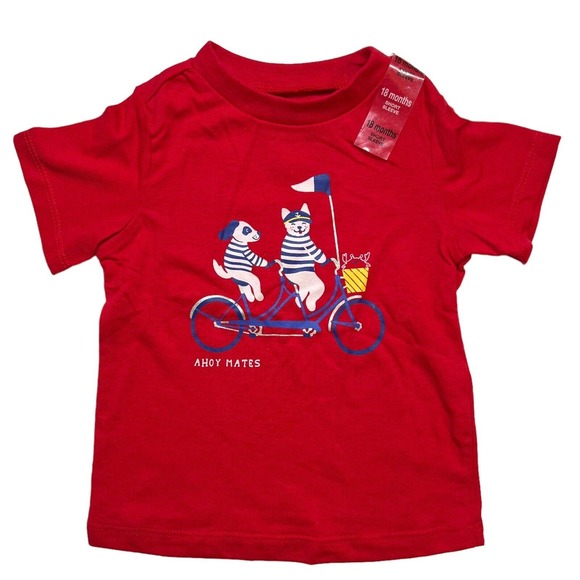 First Impressions Nautical Ahoy Mates Dog Bicycle Tee‎ Red 18 Month New - Picture 1 of 4
